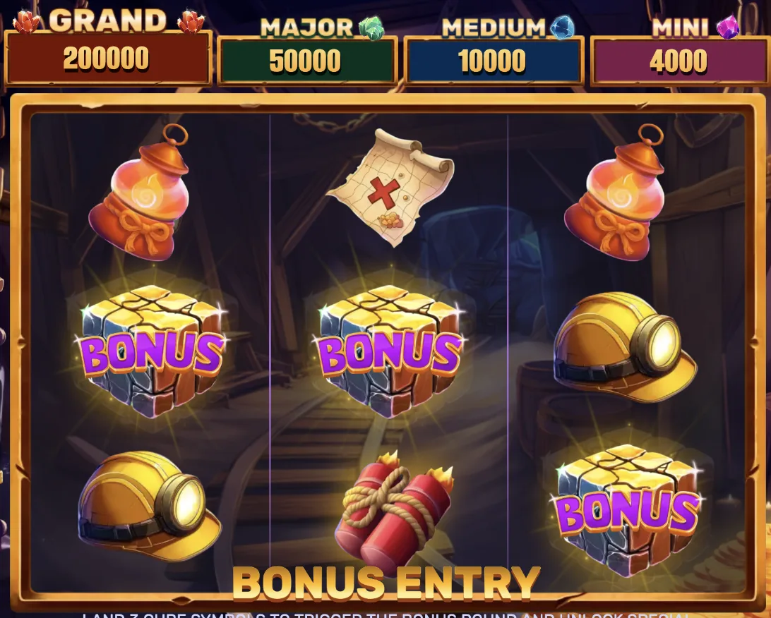 Coin Rush bonus entry screen with three bonus cube symbols